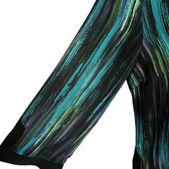 JM Collection SZ 12 Top 3/4 Sleeves V-Neck Lightweight Lined Abstract Side Slits - Picture 3 of 10